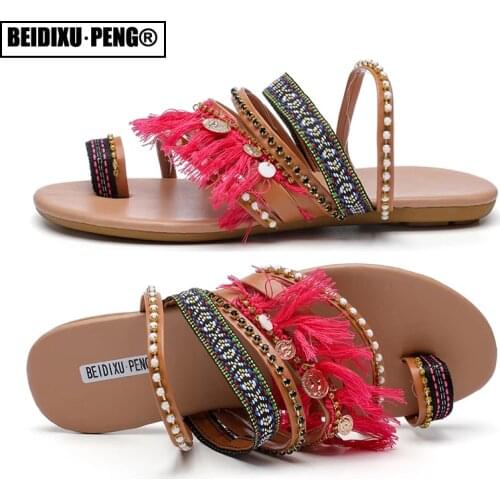 2020 New Gladiator Sandals Women Summer Fringe Flower Wedges Shoes High Quality Roman Sandals Beach Clip Toe Flip Flop Sandals