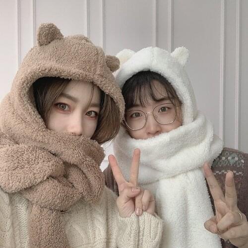 Cute Bear Ears Headgear Scarf Fot Women Winter Lovers Warm Hats Hooded Scarf Cute Collar Fashion Scarf Headband