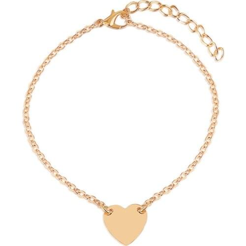Thin Metallic Heart Slice Golden Silver Plated Adjustable Bracelets for Women