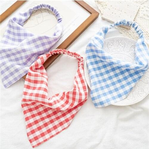 Plaid Print Triangle Bandana Elastic Headscarf Triangular Bandanas Hairbands Fashion Hair Accessories Turban for Women Girls