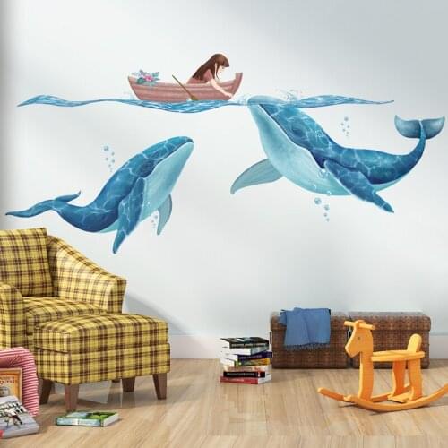 Creative Whale Wall Stickers Nordic Style Poster Girl Kids Room Decor Art Decal Childern Bedroom Wall Decoration Wallpaper Mural