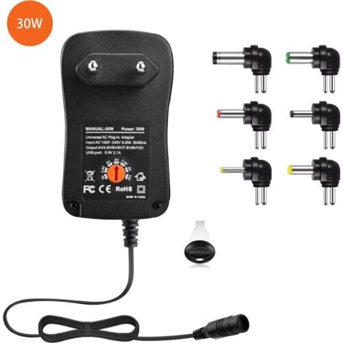 30W Universal AC Adapter 3V 4.5V 5V 6V 7.5V 9V 12V Multi Voltage Adaptor Switching Power Supply With 6 Selectable Tips Plug
