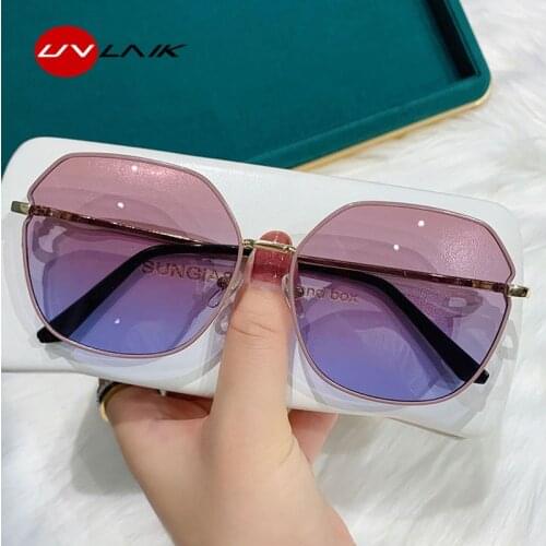 UVLAIK Fashion Metal Frame Sunglasses Women Oversized Shades Vintage Sun Glasses Female Big Frame Gradient Lenses Sunglass UV400