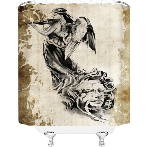 Old Wall Angel Virgin Mary 3d Printed Shower Curtains Set Polyester Waterproof Bathroom Retro Jesus Christ Bath Curtain Mat