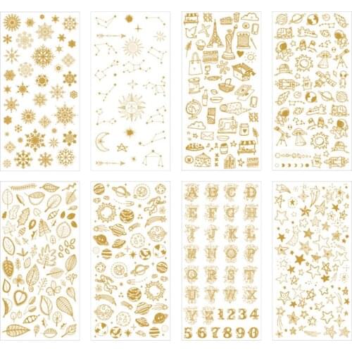 Hight Quality Gold Foil PVC Paper Stickers Die Cut For DIY Scrapbooking Photo Album Card Making Bullet Journal Sticker Label