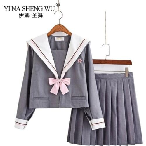 Japanese Korean Version Gray Jk Suit Woman School Uniform High School Sailor Navy Cosplay Costumes Student Girls Pleated Skirt