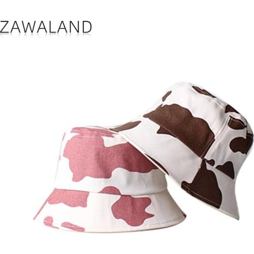 Zawaland New Cow Pattern Printed Fisherman Hats Women Outdoor Casual Sun Protection Basin Caps Men Fashion Street Bucket Hats