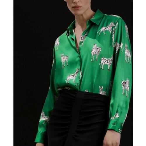 Women Long Sleeve Zebra Print Shirts Vintage Office Ladies Tops Satin Blouse Autumn Winter Goth Shirt