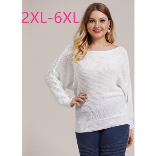 2021 new spring autumn plus size tops for women knit shirt long sleeve loose O neck thin sweater pullover white gray 4XL 5XL 6XL