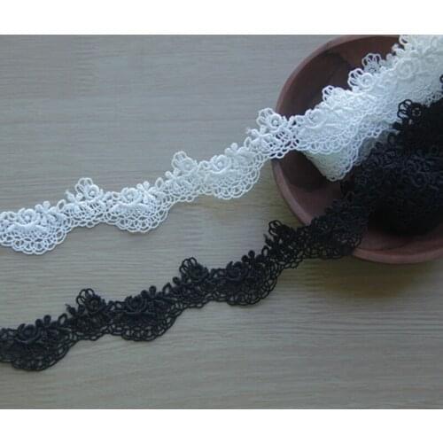 10Yards Venise Lace Trim Rose Flower Polyester White Black Fabric AppliquesEmbroidery Ribbon Couture Supplies Vintage Style