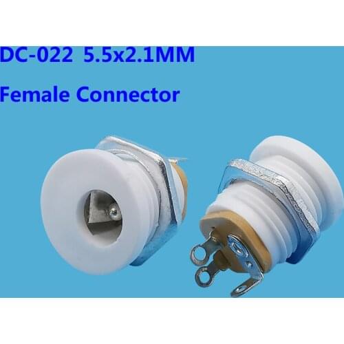 100Pcs White DC-022 5.5x2.1mm DC Power Female Jack Connectors Round Hole Panel Mounting Plug Socket DC Charging Adapter with Nut