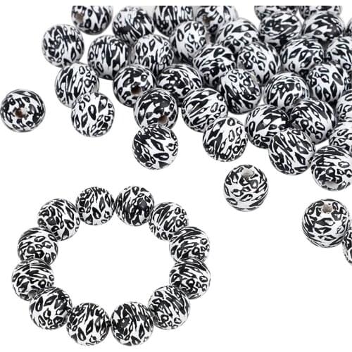 100Pcs Wooden Beads Leopard Painted 16Mm Wood Beads Round Loose Polished Wooden Bead For Garland Home Decor DIY Crafting