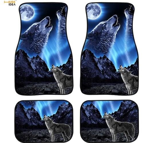 3D Wolf Printing Auto Fit Floor Mats for Blue Sky Moon Night Design Car Carpets Vehicle Protect Rugs Car Floor Dust proof Mats
