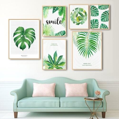Watercolor Monstera Green Leaf Plant Poster Nordic Canvas Painting Wall Art Botanical Print Modern Home Decoration Picture