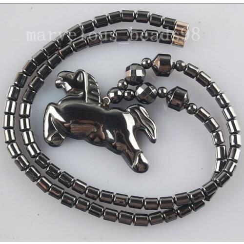 Free shipping Fashion Jewelry Black Non-Magnetic Hematite Horse Necklace 18" SG6157
