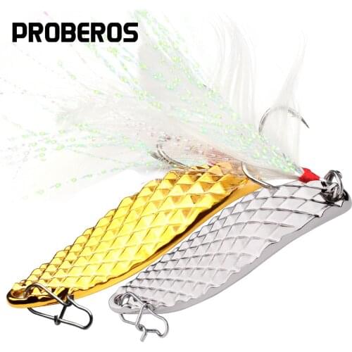 1PC Spoon Fishing Lure 5G-10G-15G-20G-28G Metal Spinner Bass Bait Silver/Gold Spoons Feather Hook for Trout Tackle