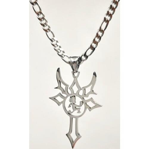 Large 2'' Hatchetman Cross Necklace Stainless Steel ICP Charms Pendant For Mens Boys Silver 24 inch