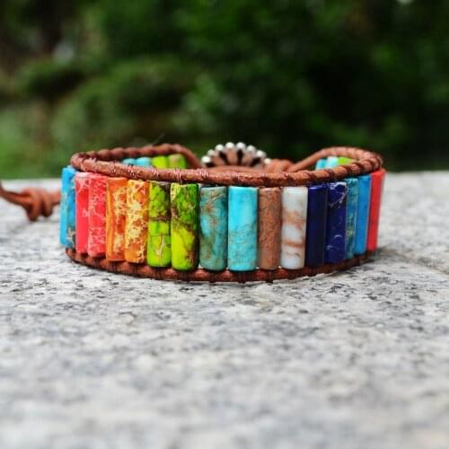 Dropship Sea sediment Bracelet Handmade Multi Color Natural Stone Tube Beads Leather Wrap Bracelet Couples Bracelets Girls Gifts