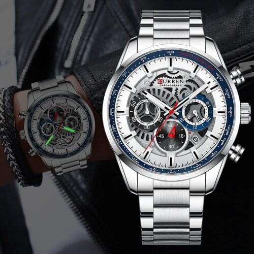 CURREN Watches for Men Top Brand Fashion Sport Mens Watch Stainless Steel Waterproof Clock Chronograph Quartz Wristwatch Male