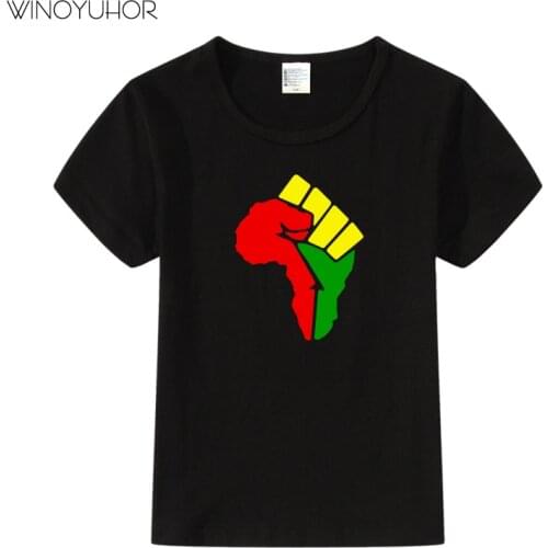 Africa Black Power Africa Map Fist African Pride Cotton T-shirt Kids Boys Summer Children Girls Tops Tees Funny Print T Shirts