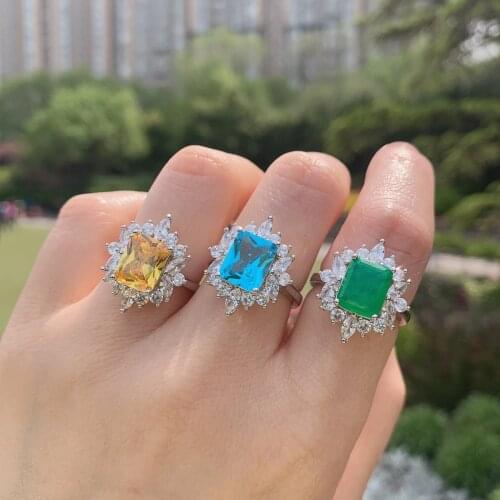 QTT Brilliant Bridal Wedding Jewelry Paraiba Emerald Tourmaline Gemstone Ring 925 Sterling Silver Promise Rings For Women Gift