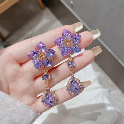 Korean Drop Crystal Snowflake Pendant Earrings Flower Earrings for Women Drop Earrings Jewelry Earrings