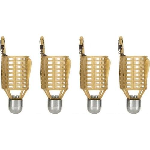4PCS Fishing Bait Cage Lure Trap Basket Fishing Feeder Holder Lightweight for Wild Fishing Light Brown 40G