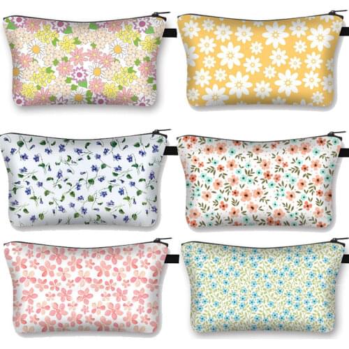 Bright Flowers Printing Cosmetic Bag Women Makeup Bags Little Daisy Ladies Make up Teenagers Cases Organizer Gift