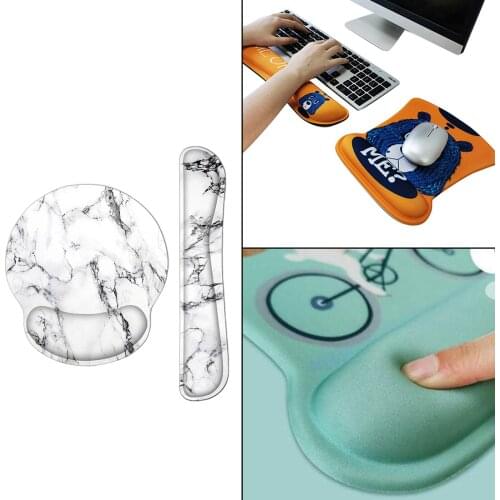 Mouse Pad with Wrist Support Set Rubber Base Mousepad Bracer for Computers Laptop Games Relieve Wrist Pain Home White Marble