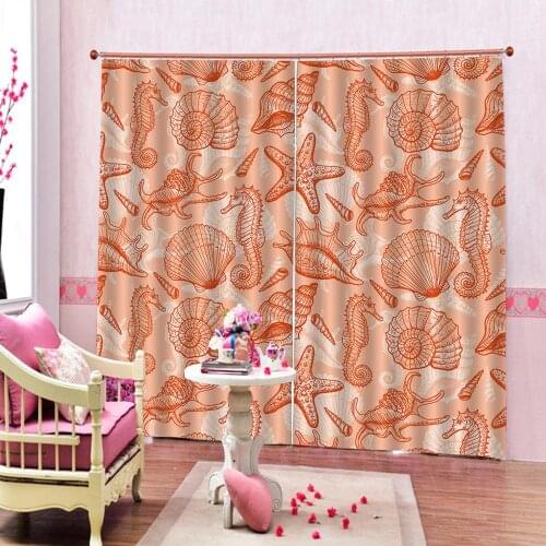 Beautiful sea shells beach starfish Drapes For Living room bedroom blackout Curtains For Living room bedroom Home Indoor Decor