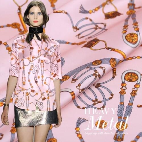 Summer silk stretch satin fabric cloth Love horse chain Natural silk dress cheongsam bedding pajamas diy fabric 19mm