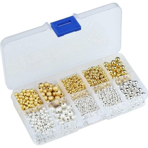 3 4 6 MM Round Smooth Ball Metal Beads Box For DIY Bracelet Jewelry Making Loose Accessories Dull Polish Spacer Copper Bead Set