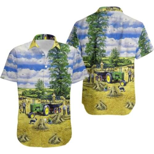 Fashion Mens Hawaiian Shirt Retro Tractor 3D Printing Hawaiian Shirt Unisex Harajuku Casual Summer Short Sleeve Top
