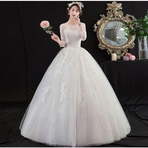 Fashion Vintage Plus Size Half Sleeve Wedding Dresses New 2021 O-Neck Embroidery Vestidos De Noivas Bridal Ball Gowns Korean