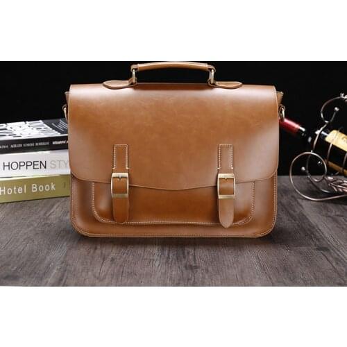Business Office Men Briefcase Designer Brand Leather Tote Male Large Capacity Laptop Shoulder Bags Vintage Travel Handbag