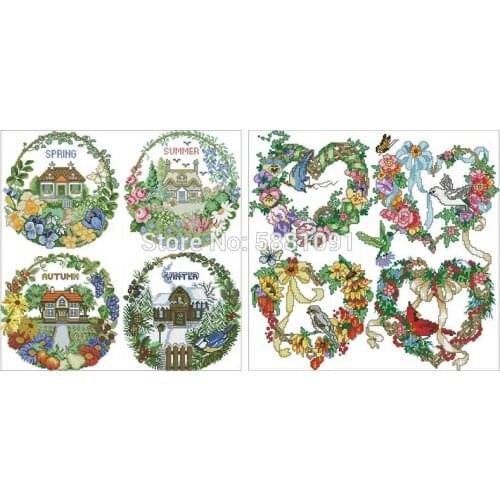 Four Seasons Wreath patterns Counted Cross Stitch 11CT 14CT 18CT DIY Cross Stitch Kits Embroidery Needlework Sets home decor