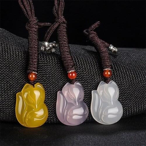 Natural Jade Pendant Hand-Carved Pendants Jadeite Necklace for Women Charm Accessories with Chain Fashion Jewelry 3 Color