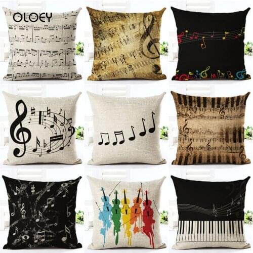 New Music Series Printing Note High Quality Linen Decoration Cushion Cover Home Bedroom Hotel Car Seat Decoration 45 * 45cm