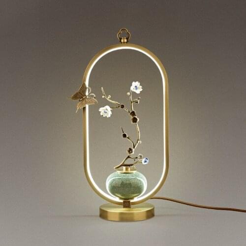 Happy New Chinese style all copper table lamp high grade villa bedroom bedside lamp living room decoration wedding gift