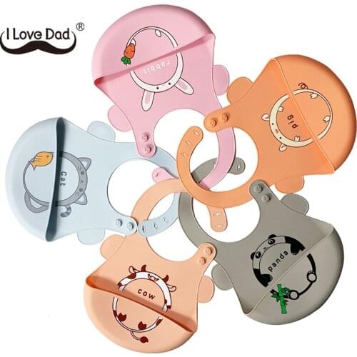 New Cute Cartoon Animal Print Baby Bibs Adjustable Bib Feeding Waterproof Soft Silicone Newborn Bib Baby Care Accessories