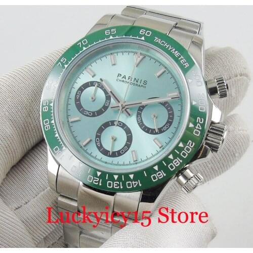 PARNIS Sapphire Glass 316L SS Quartz Wristwatch Men Mental Strap Chronograph Function