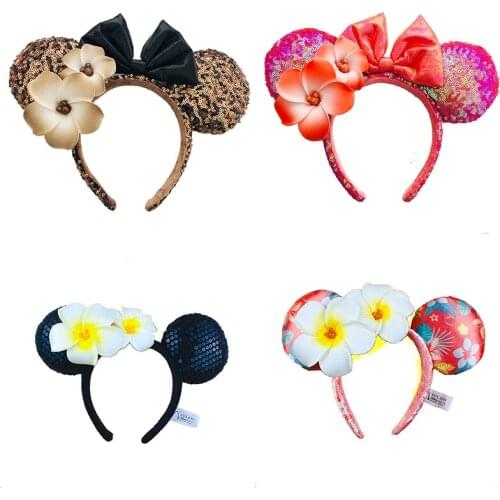 Multi-style Headband Plush Toy Plumeria Rubra Bow-knot Authentic Minnie Mickey M Sequin Ears Costume Cosplay Cute Gift