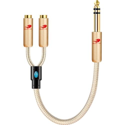 Premium Audio Conversion Cable Stereo Jack 1/4" 6.35mm to Dual 3.5mm Female for Microphone Guitar Sound Card Amp OFC Cable 25CM