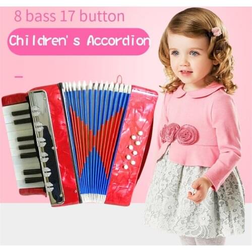 Professional wooden structure non plastic 17 key Mini accordion educational musical instrument with toy gift for children adult