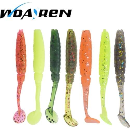 WDAIREN 20 pcs/pack Fishing Lure 5.6CM/0.8g T Tail Fish SwimBait plastic worm carp fishing soft artificial bait FA-049