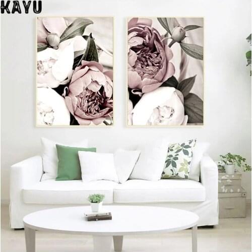 Scandinavian Pink White Flower Leaf Plant Poster Nordic Botanical Print Canvas Painting Wall Art Decoration Picture Home Decor