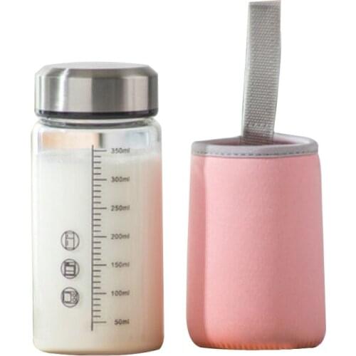 Juice Bottle Glass Portable Water Bottle Milk Bottle With Lid Sleeve Scale Drink Water Bottle With Lid Scale Mark With Cup Cover