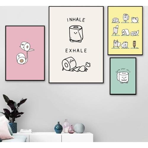 Toilet Paper Yoga Funny Quote Minimalist Wall Art Canvas Painting Nordic Posters And Prints Wall Pictures For Washroom Decor
