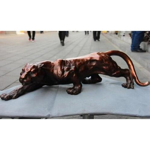 USPS to USA S2943 Chinese Red Bronze Copper Feng Shui Evil Animal Run panther Leopard Art Statue
