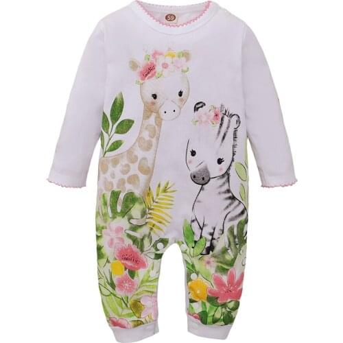Spring Newborn Baby Boys Girls Clothes Long-Sleeved Deer Printed One-Piece Casual Romper Baby Jumpsuit 0-12M